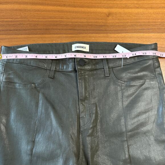 L'AGENCE Green Coated Denim Jyothi jeans, high rise split ankle, REVOLVE, 32 - Picture 5 of 10